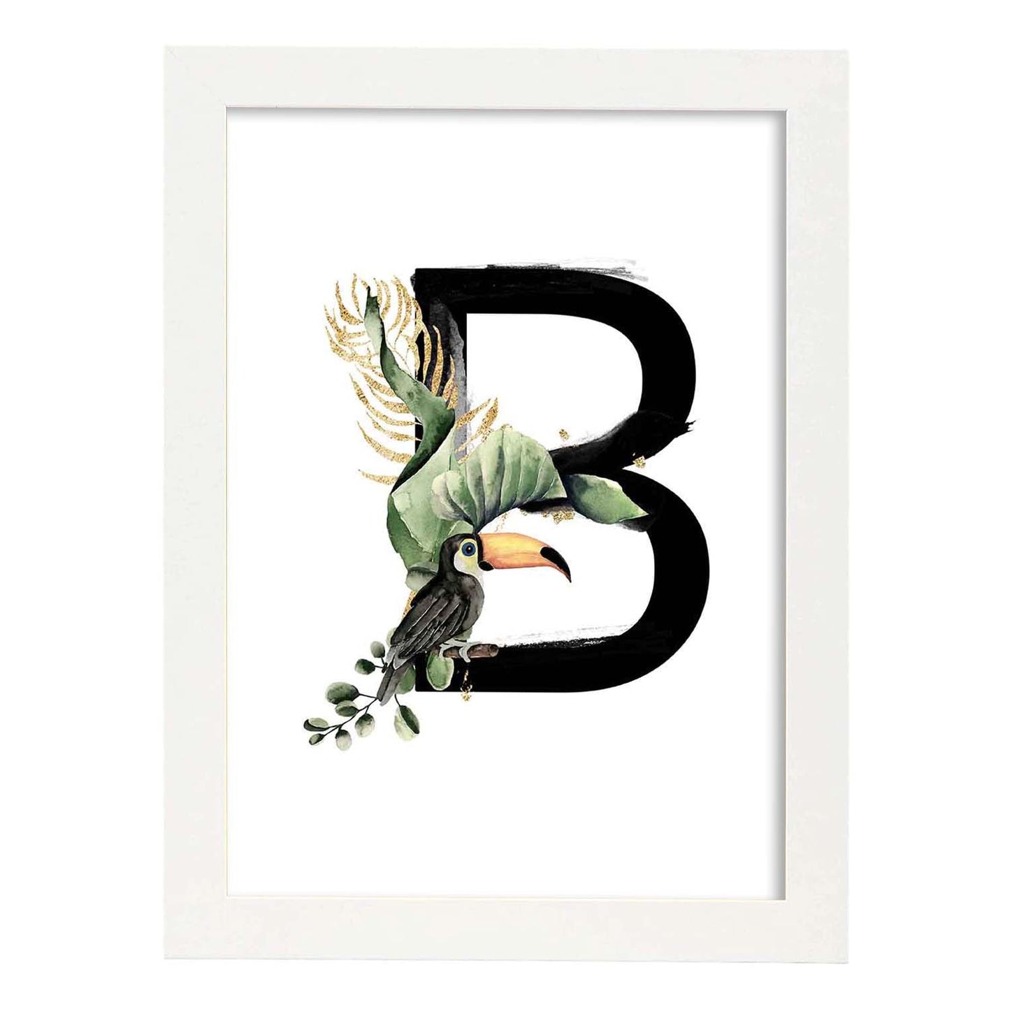 Poster de letra B. Lámina estilo Jungla Negra con imágenes del alfabeto.-Artwork-Nacnic-A3-Marco Blanco-Nacnic Estudio SL