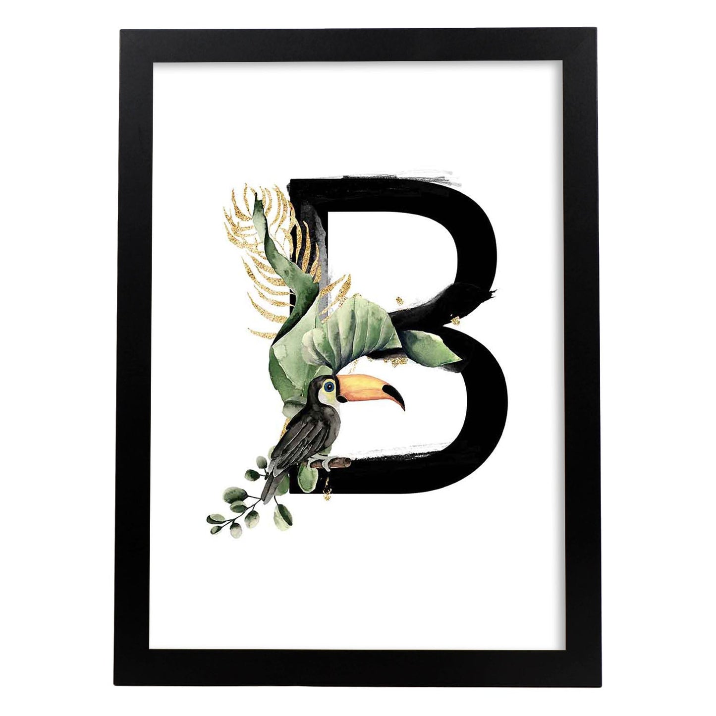 Poster de letra B. Lámina estilo Jungla Negra con imágenes del alfabeto.-Artwork-Nacnic-A3-Marco Negro-Nacnic Estudio SL