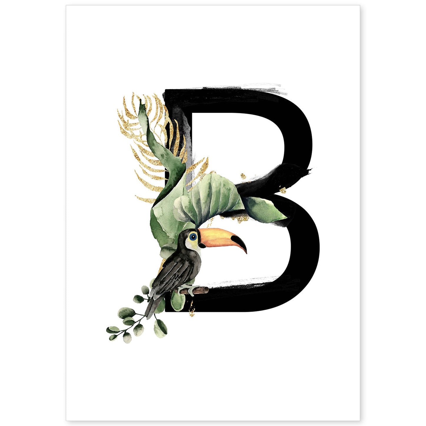 Poster de letra B. Lámina estilo Jungla Negra con imágenes del alfabeto.-Artwork-Nacnic-A4-Sin marco-Nacnic Estudio SL