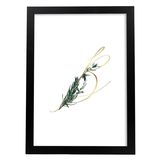 Poster de letra B. Lámina estilo Verde Fino con imágenes del alfabeto.-Artwork-Nacnic-A4-Marco Negro-Nacnic Estudio SL