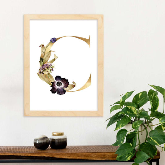 Poster de letra C. Lámina estilo Dorado Floral con imágenes del alfabeto.-Artwork-Nacnic-Nacnic Estudio SL