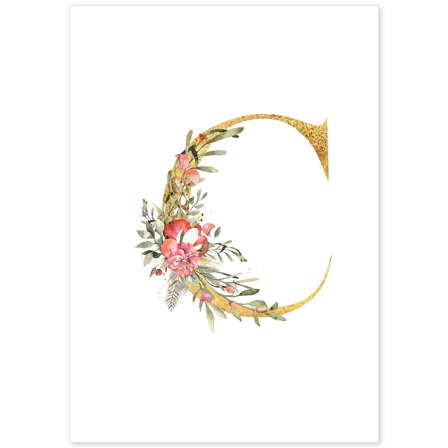 Poster de letra C. Lámina estilo Dorado Rosa con imágenes del alfabeto.-Artwork-Nacnic-A4-Sin marco-Nacnic Estudio SL