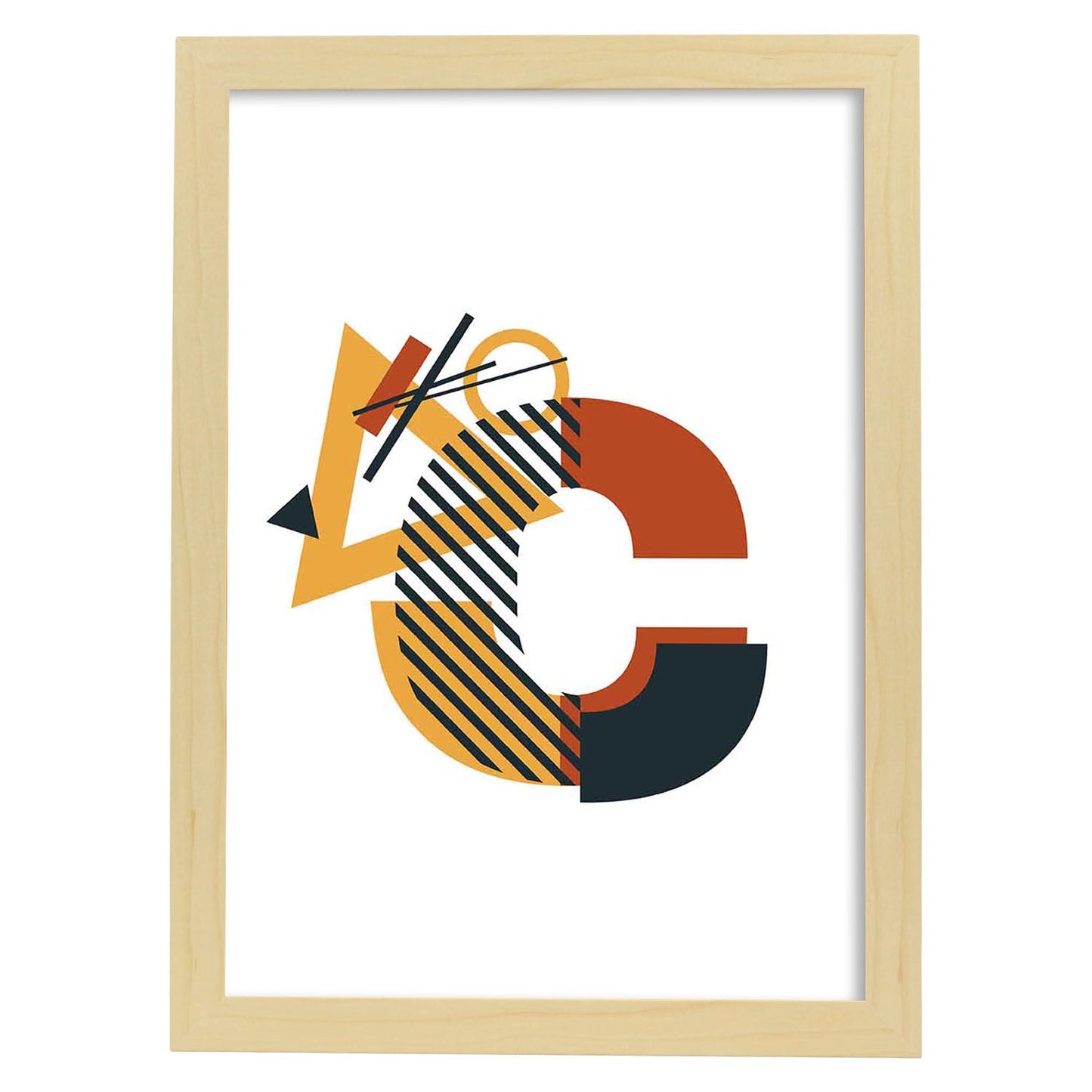 Poster de letra C. Lámina estilo Geometria con formas con imágenes del alfabeto.-Artwork-Nacnic-A3-Marco Madera clara-Nacnic Estudio SL