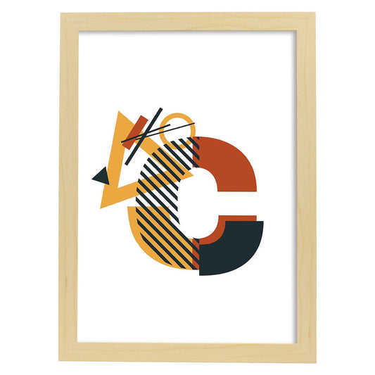 Poster de letra C. Lámina estilo Geometria con formas con imágenes del alfabeto.-Artwork-Nacnic-A4-Marco Madera clara-Nacnic Estudio SL