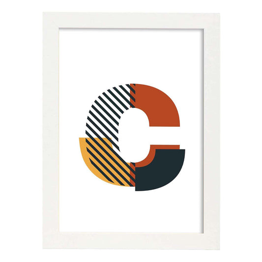 Poster de letra C. Lámina estilo Geometria con imágenes del alfabeto.-Artwork-Nacnic-A4-Marco Blanco-Nacnic Estudio SL