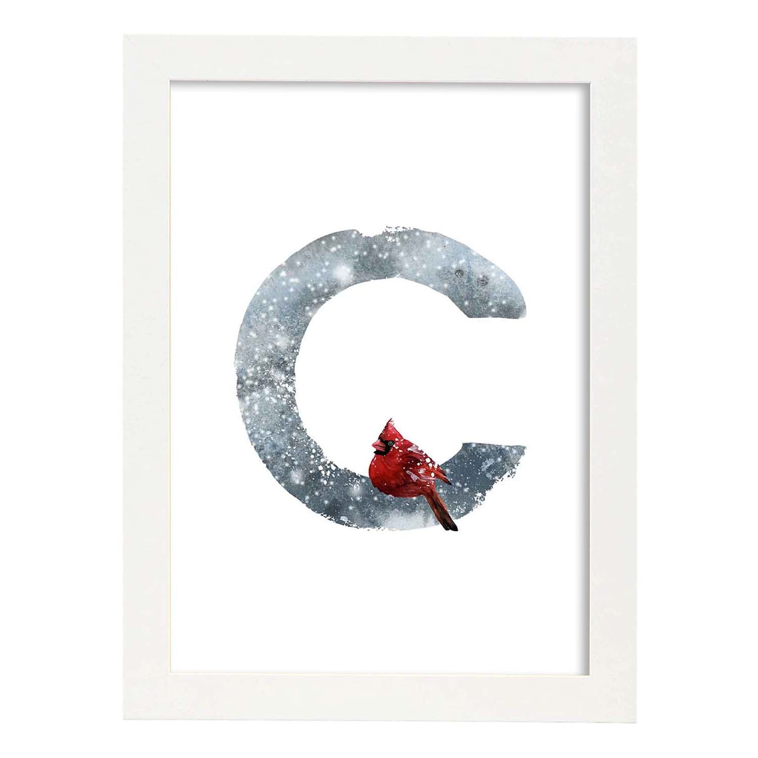 Poster de letra C. Lámina estilo Invierno con imágenes del alfabeto.-Artwork-Nacnic-A3-Marco Blanco-Nacnic Estudio SL