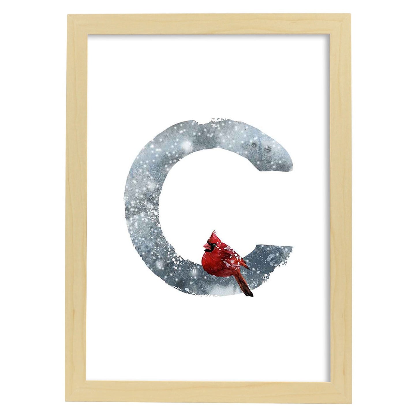 Poster de letra C. Lámina estilo Invierno con imágenes del alfabeto.-Artwork-Nacnic-A3-Marco Madera clara-Nacnic Estudio SL