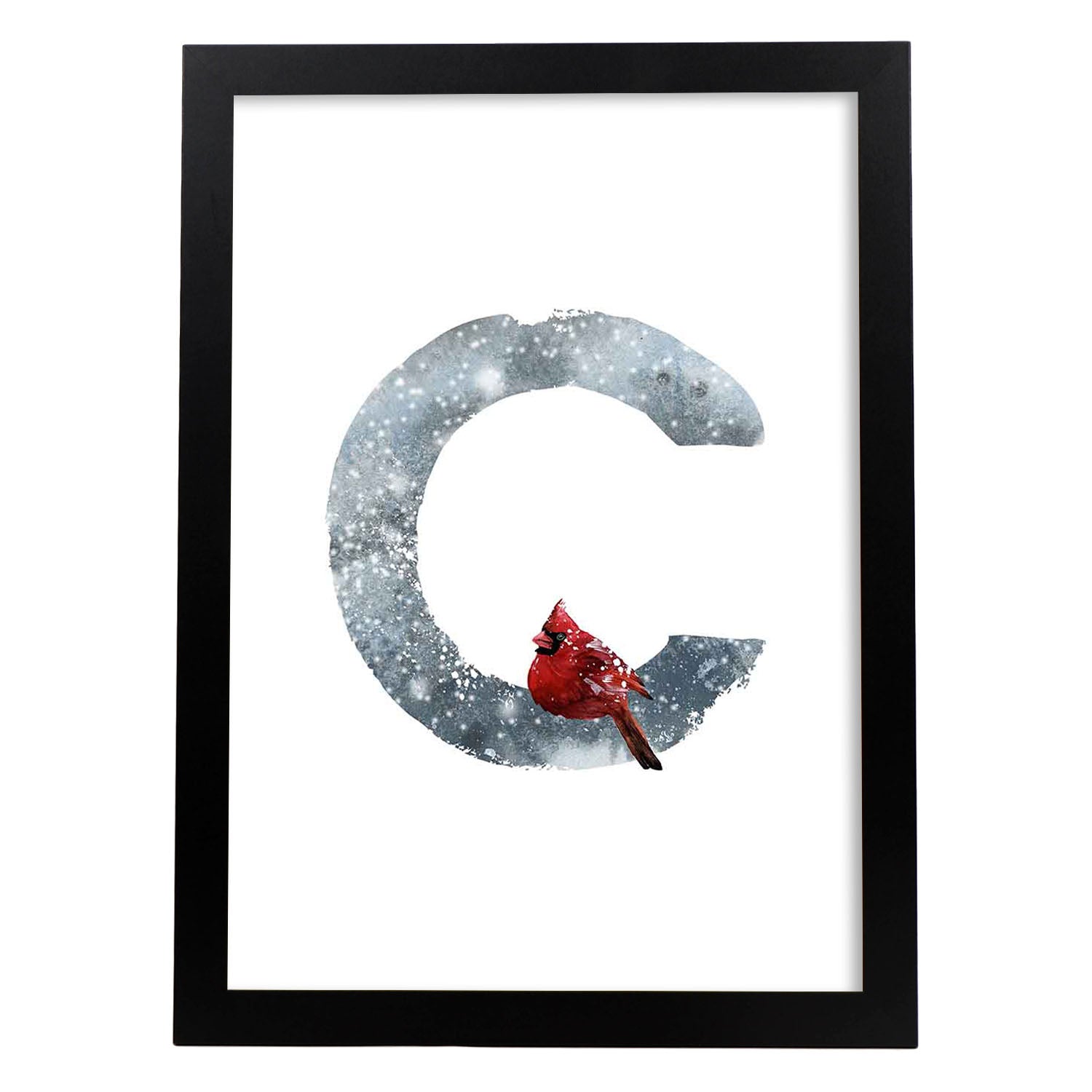 Poster de letra C. Lámina estilo Invierno con imágenes del alfabeto.-Artwork-Nacnic-A3-Marco Negro-Nacnic Estudio SL
