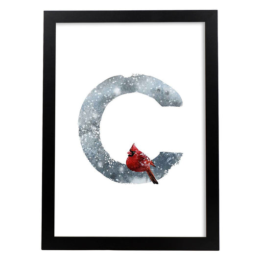 Poster de letra C. Lámina estilo Invierno con imágenes del alfabeto.-Artwork-Nacnic-A4-Marco Negro-Nacnic Estudio SL