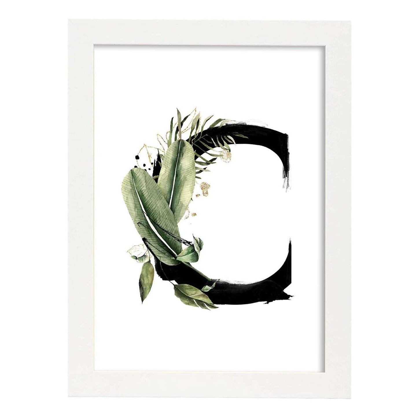 Poster de letra C. Lámina estilo Jungla Negra con imágenes del alfabeto.-Artwork-Nacnic-A3-Marco Blanco-Nacnic Estudio SL