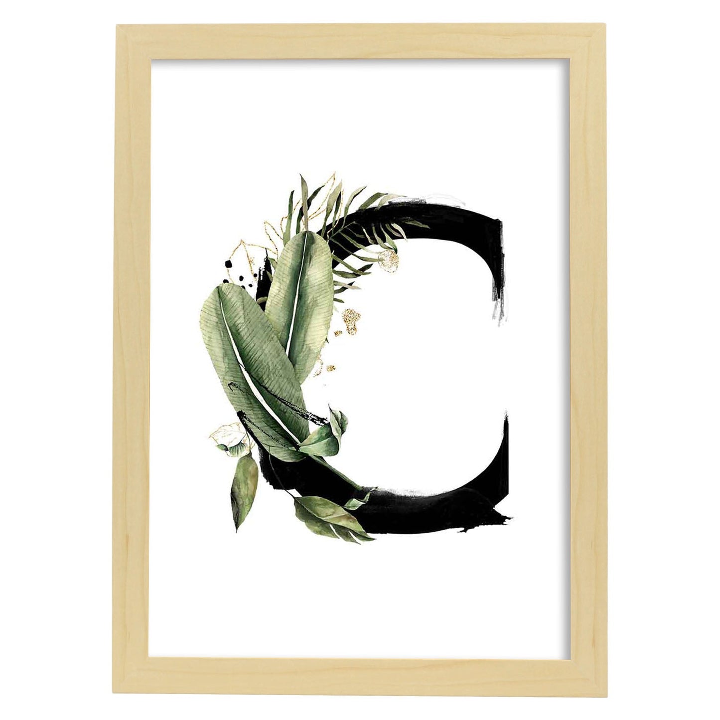 Poster de letra C. Lámina estilo Jungla Negra con imágenes del alfabeto.-Artwork-Nacnic-A3-Marco Madera clara-Nacnic Estudio SL