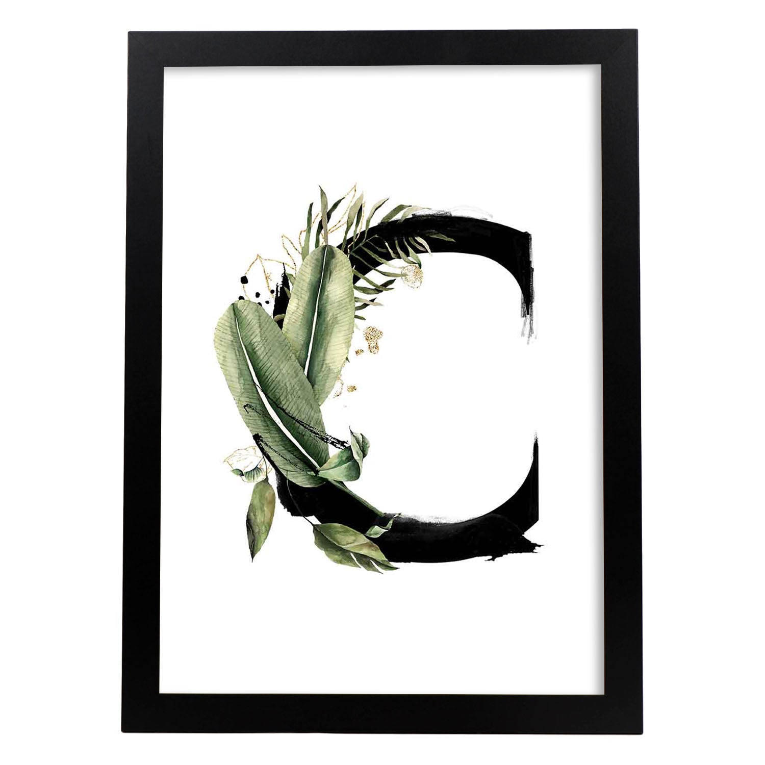 Poster de letra C. Lámina estilo Jungla Negra con imágenes del alfabeto.-Artwork-Nacnic-A3-Marco Negro-Nacnic Estudio SL