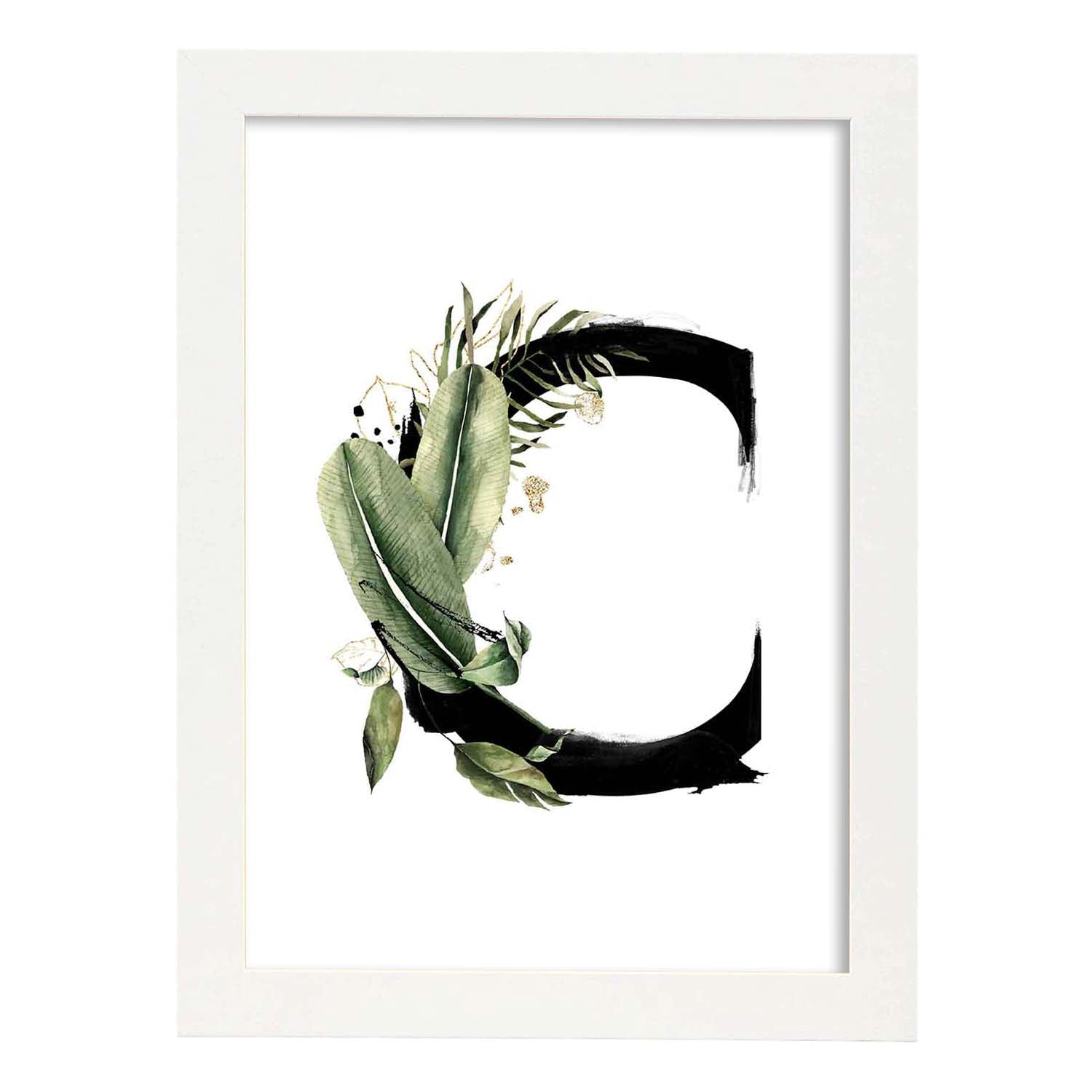 Poster de letra C. Lámina estilo Jungla Negra con imágenes del alfabeto.-Artwork-Nacnic-A4-Marco Blanco-Nacnic Estudio SL