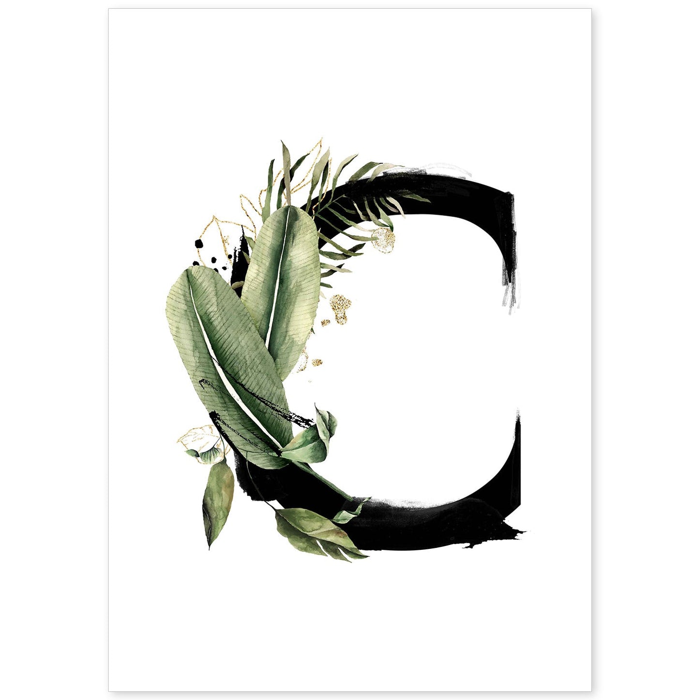 Poster de letra C. Lámina estilo Jungla Negra con imágenes del alfabeto.-Artwork-Nacnic-A4-Sin marco-Nacnic Estudio SL
