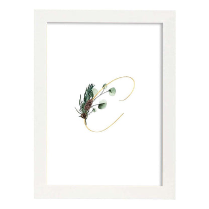 Poster de letra C. Lámina estilo Verde Fino con imágenes del alfabeto.-Artwork-Nacnic-A4-Marco Blanco-Nacnic Estudio SL