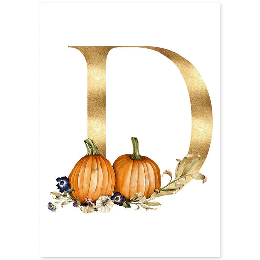 Poster de letra D. Lámina estilo Dorado Floral con imágenes del alfabeto.-Artwork-Nacnic-A4-Sin marco-Nacnic Estudio SL