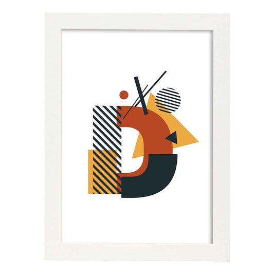 Poster de letra D. Lámina estilo Geometria con formas con imágenes del alfabeto.-Artwork-Nacnic-A4-Marco Blanco-Nacnic Estudio SL