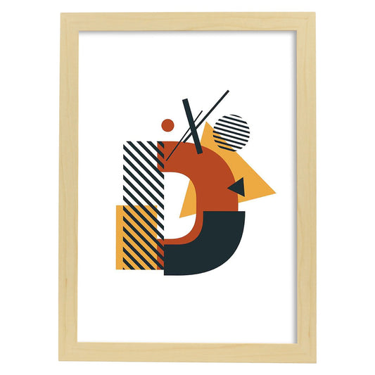 Poster de letra D. Lámina estilo Geometria con formas con imágenes del alfabeto.-Artwork-Nacnic-A4-Marco Madera clara-Nacnic Estudio SL