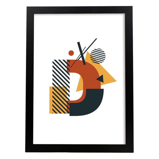 Poster de letra D. Lámina estilo Geometria con formas con imágenes del alfabeto.-Artwork-Nacnic-A4-Marco Negro-Nacnic Estudio SL
