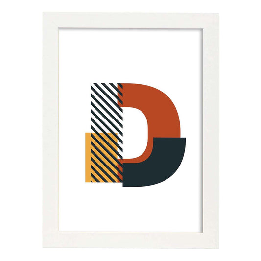 Poster de letra D. Lámina estilo Geometria con imágenes del alfabeto.-Artwork-Nacnic-A4-Marco Blanco-Nacnic Estudio SL