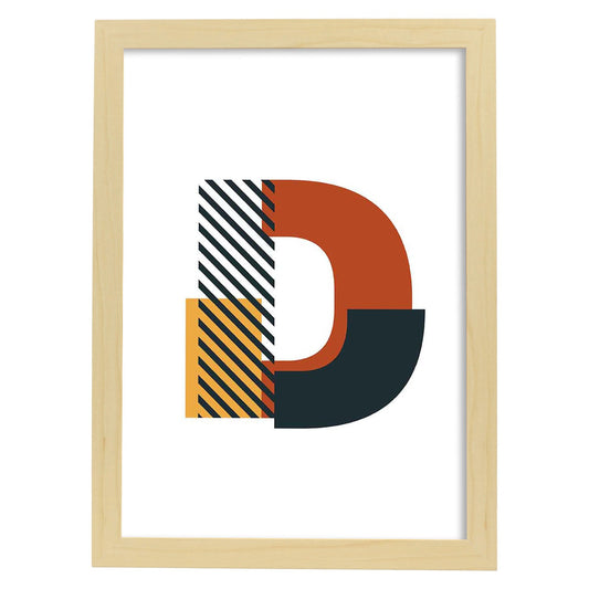 Poster de letra D. Lámina estilo Geometria con imágenes del alfabeto.-Artwork-Nacnic-A4-Marco Madera clara-Nacnic Estudio SL