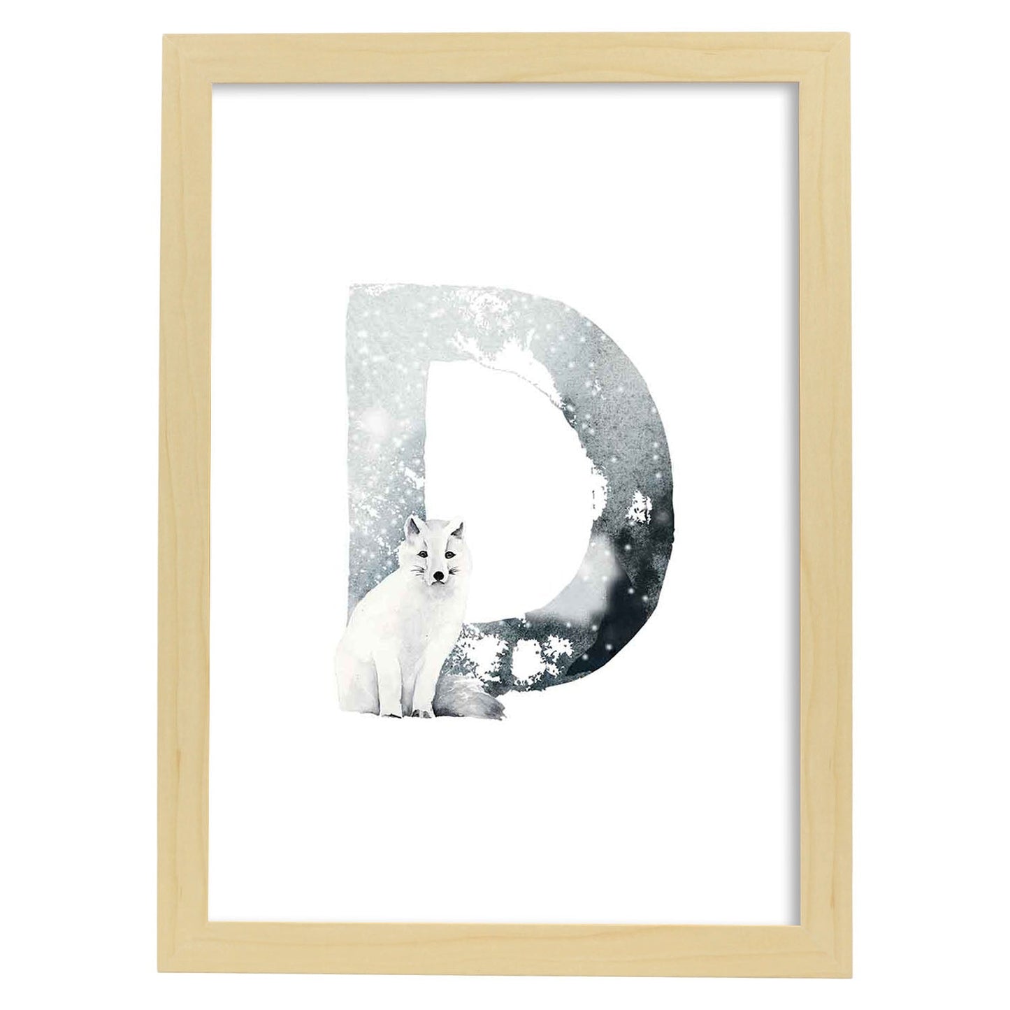 Poster de letra D. Lámina estilo Invierno con imágenes del alfabeto.-Artwork-Nacnic-A3-Marco Madera clara-Nacnic Estudio SL