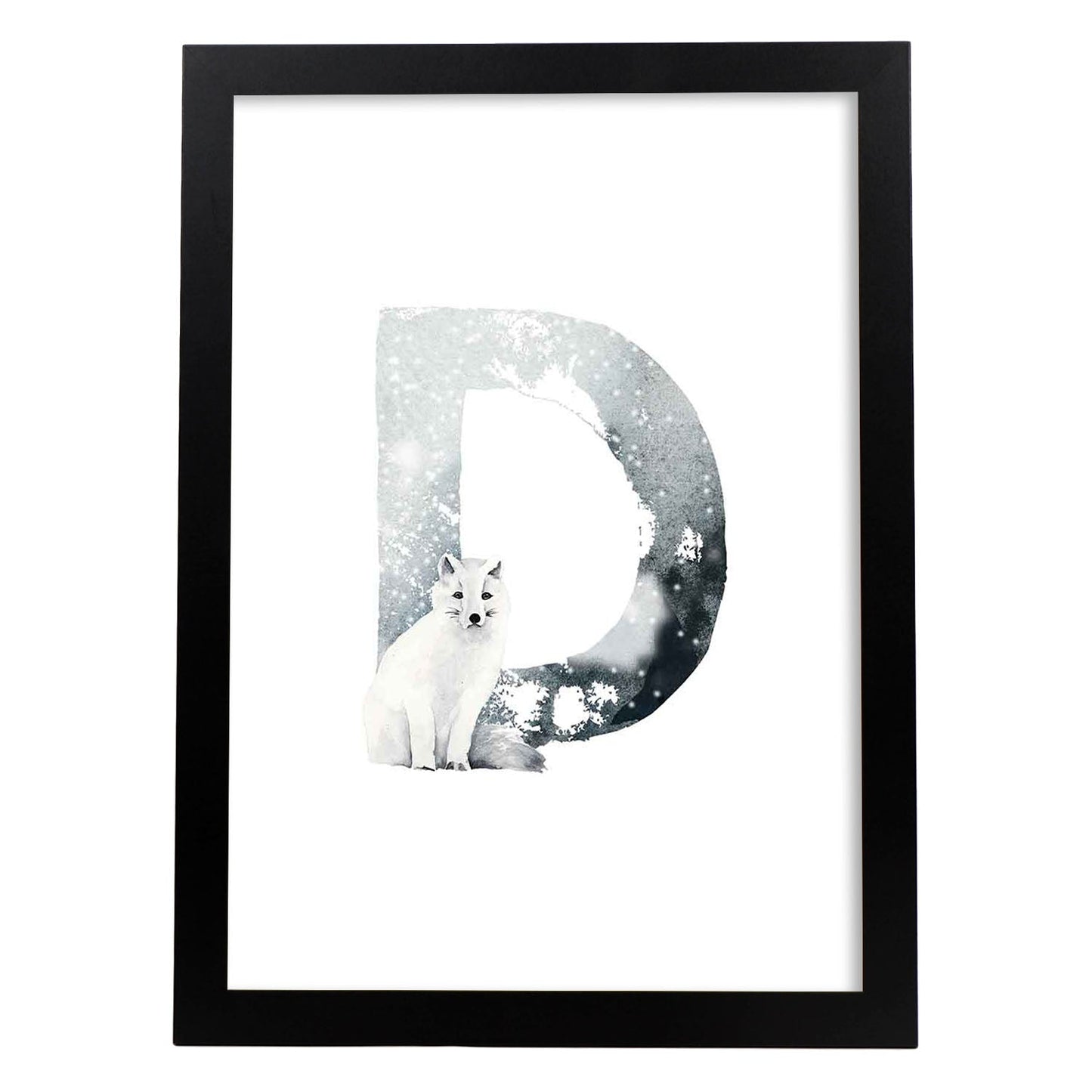 Poster de letra D. Lámina estilo Invierno con imágenes del alfabeto.-Artwork-Nacnic-A3-Marco Negro-Nacnic Estudio SL
