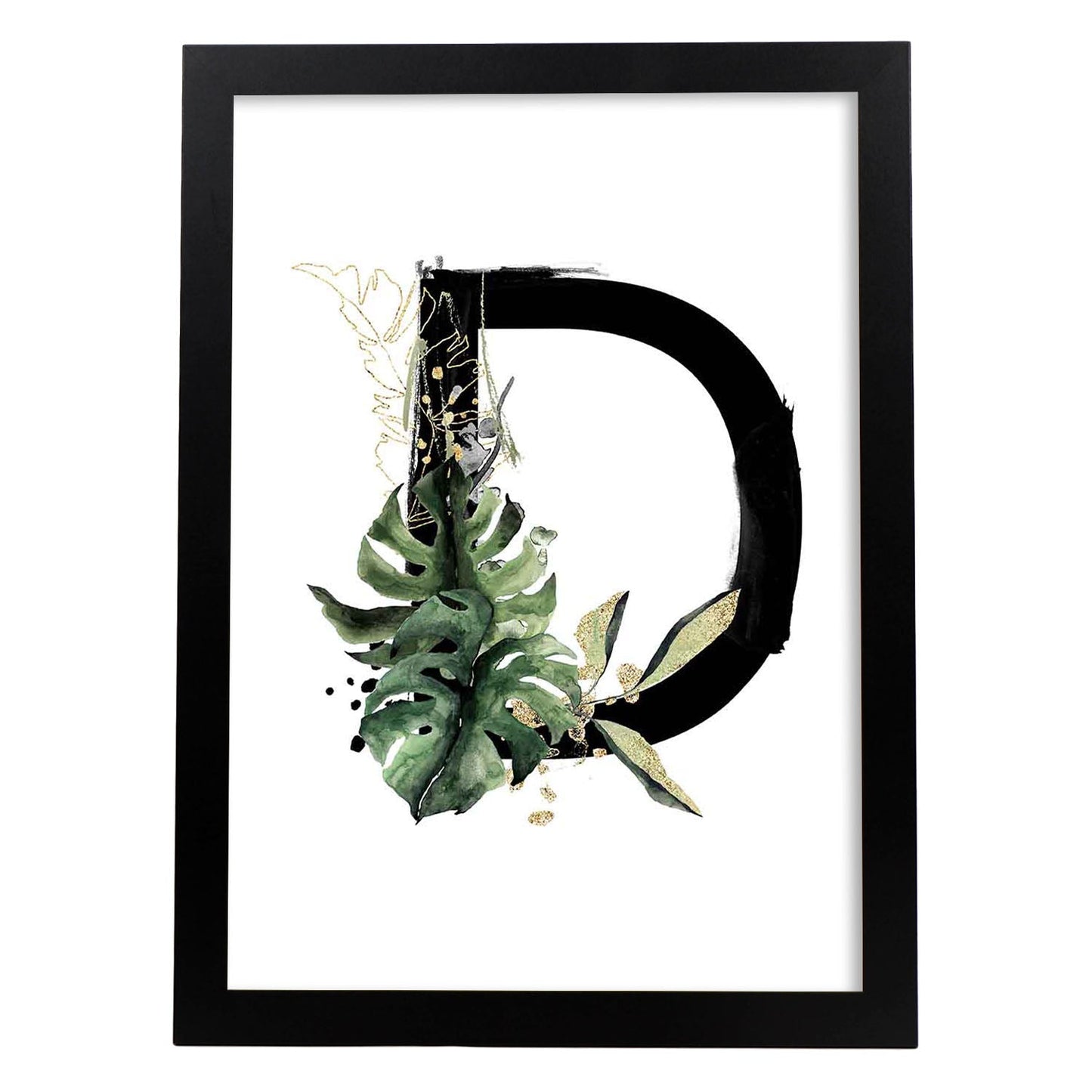 Poster de letra D. Lámina estilo Jungla Negra con imágenes del alfabeto.-Artwork-Nacnic-A3-Marco Negro-Nacnic Estudio SL