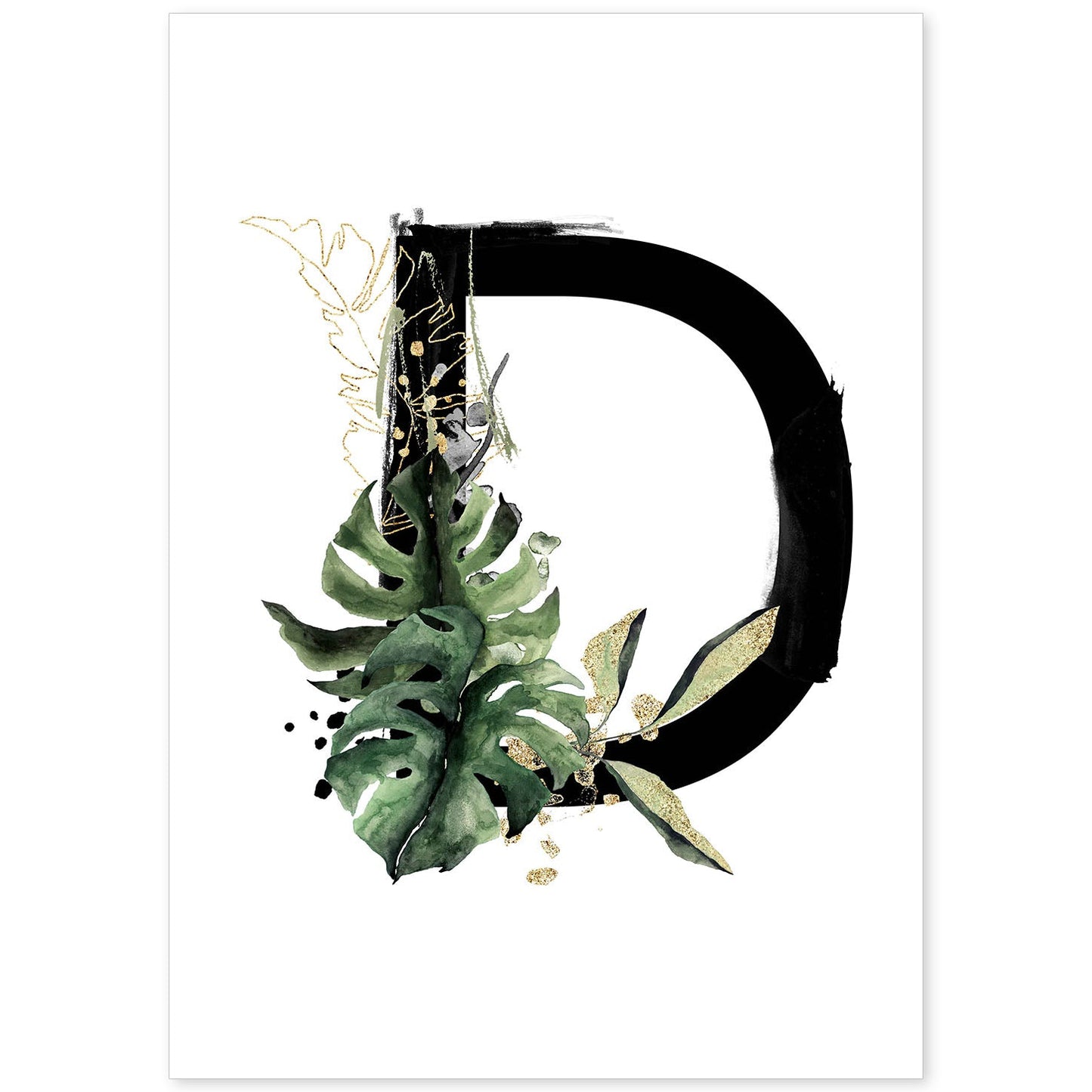 Poster de letra D. Lámina estilo Jungla Negra con imágenes del alfabeto.-Artwork-Nacnic-A4-Sin marco-Nacnic Estudio SL