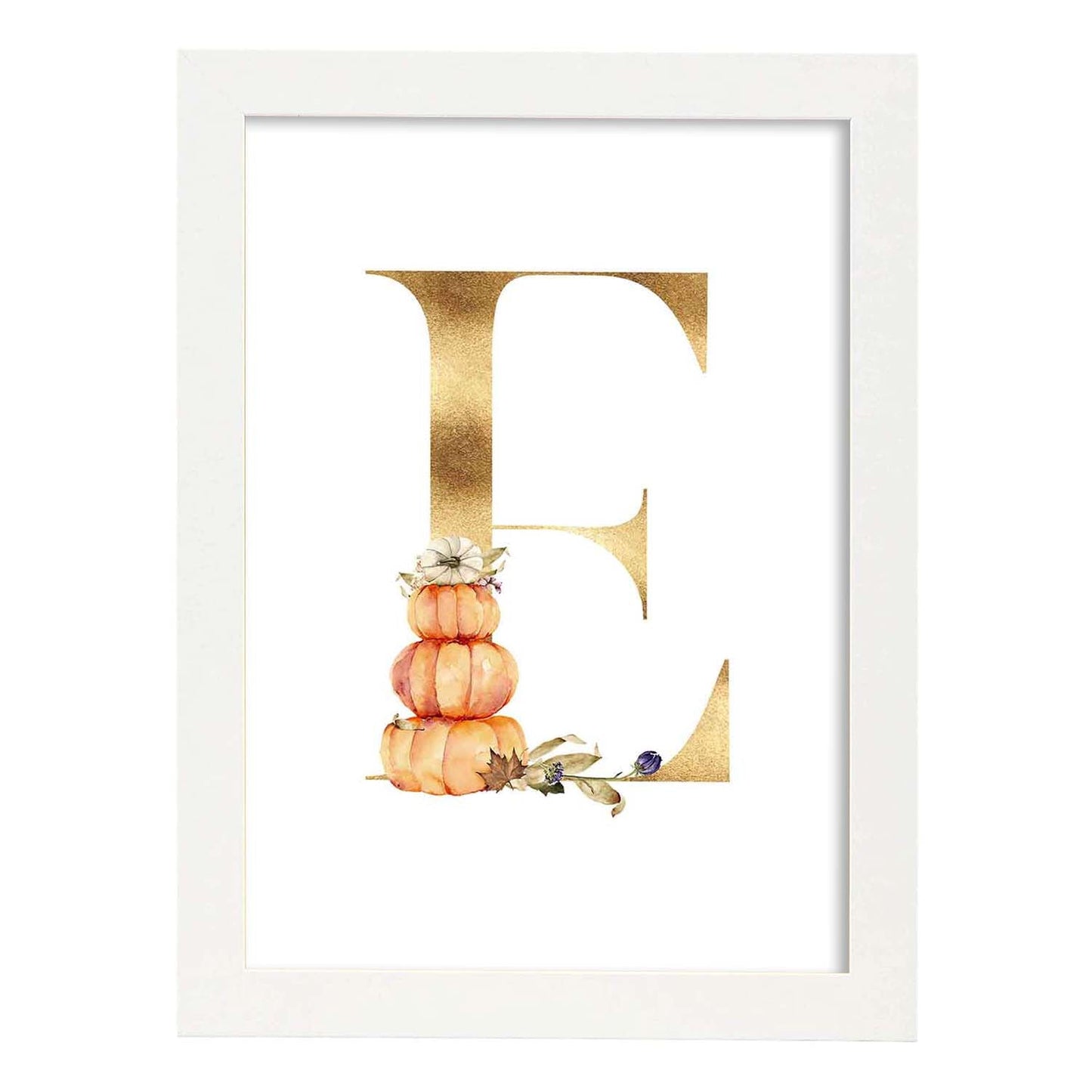 Poster de letra E. Lámina estilo Dorado Floral con imágenes del alfabeto.-Artwork-Nacnic-A3-Marco Blanco-Nacnic Estudio SL