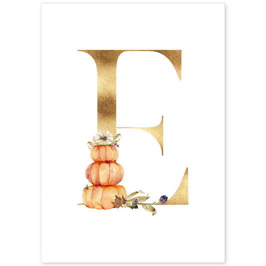 Poster de letra E. Lámina estilo Dorado Floral con imágenes del alfabeto.-Artwork-Nacnic-A4-Sin marco-Nacnic Estudio SL