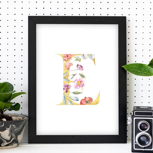 Poster de letra E. Lámina estilo Dorado Rosa con imágenes del alfabeto.-Artwork-Nacnic-Nacnic Estudio SL