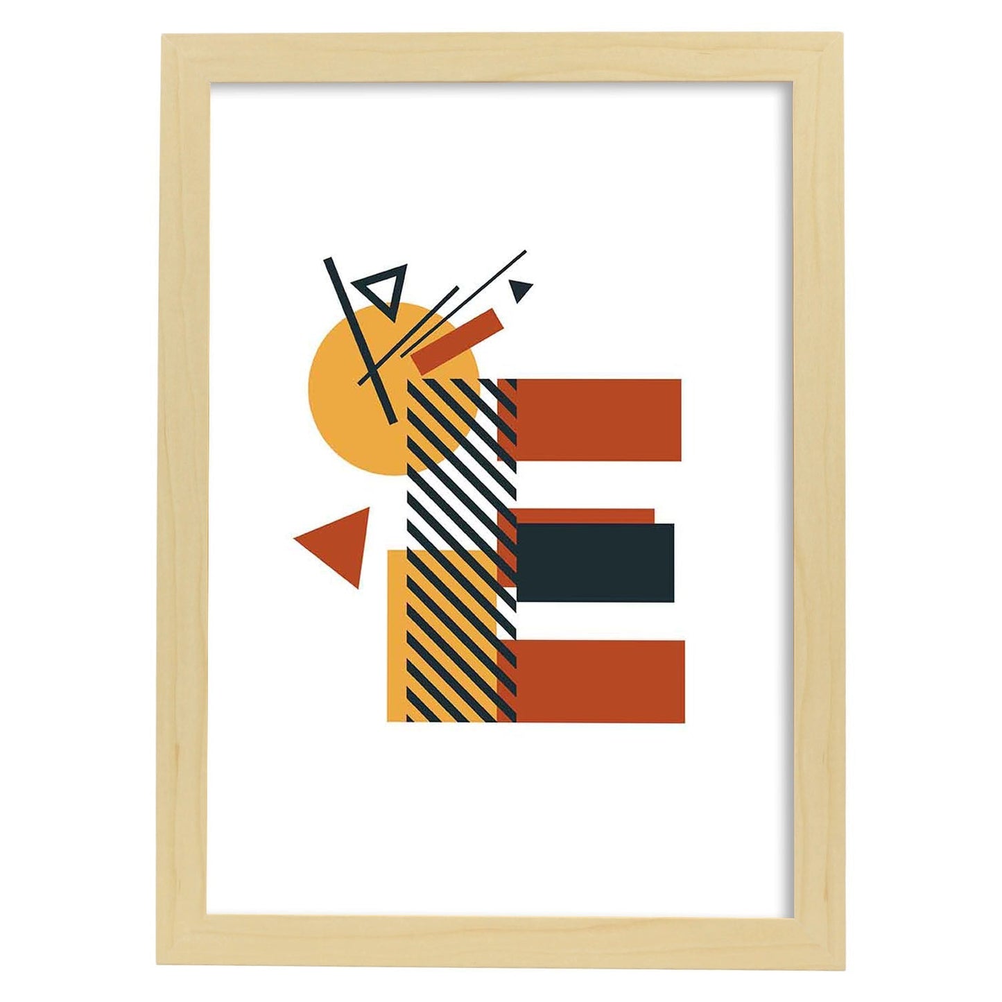 Poster de letra E. Lámina estilo Geometria con formas con imágenes del alfabeto.-Artwork-Nacnic-A3-Marco Madera clara-Nacnic Estudio SL