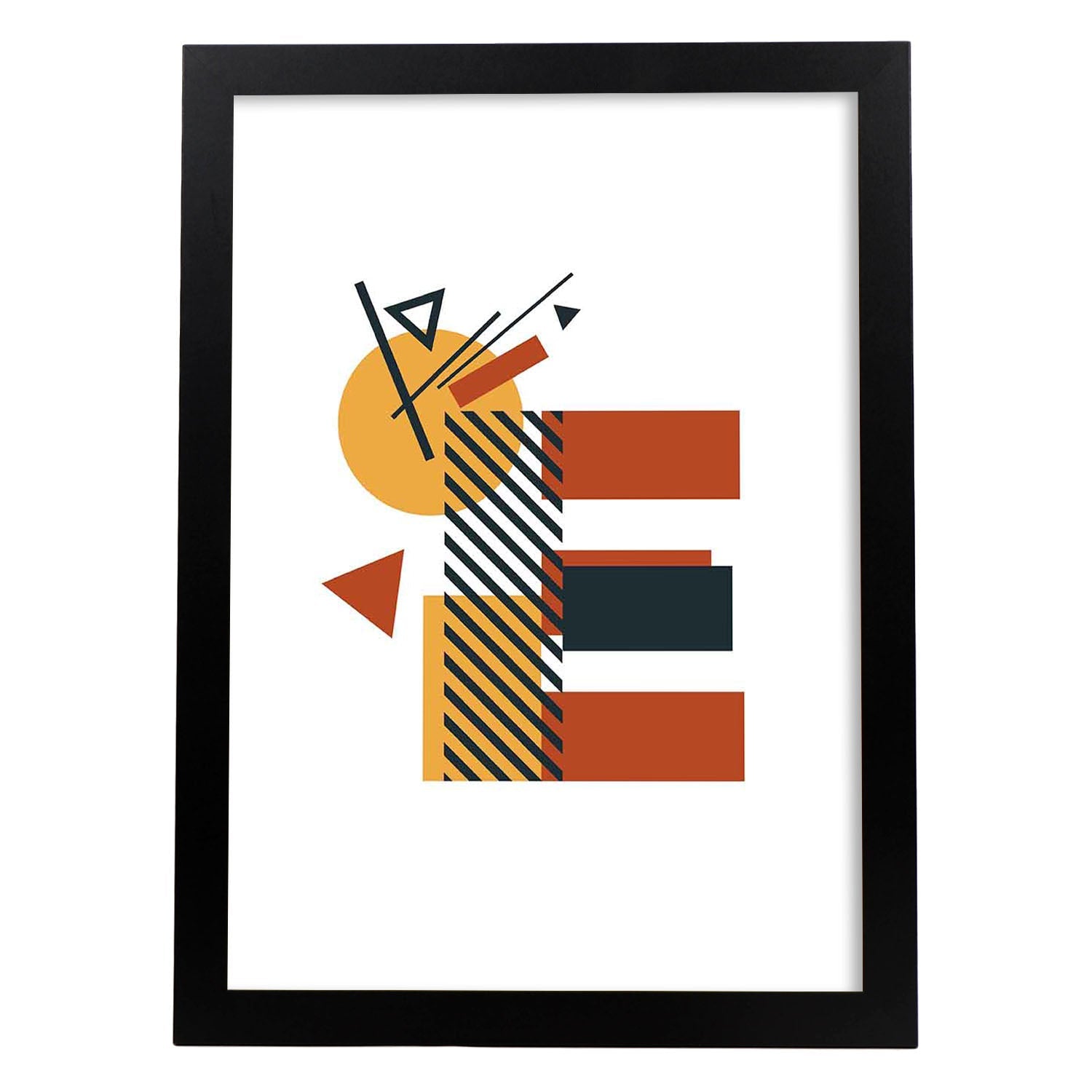 Poster de letra E. Lámina estilo Geometria con formas con imágenes del alfabeto.-Artwork-Nacnic-A3-Marco Negro-Nacnic Estudio SL