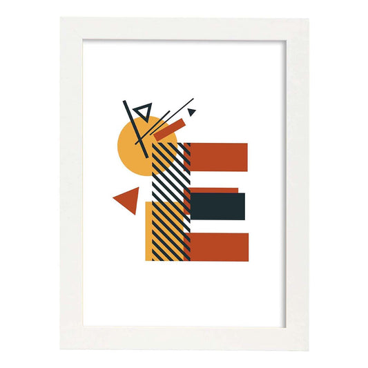 Poster de letra E. Lámina estilo Geometria con formas con imágenes del alfabeto.-Artwork-Nacnic-A4-Marco Blanco-Nacnic Estudio SL