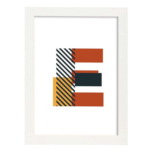 Poster de letra E. Lámina estilo Geometria con imágenes del alfabeto.-Artwork-Nacnic-A4-Marco Blanco-Nacnic Estudio SL