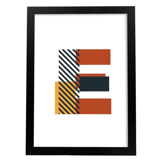 Poster de letra E. Lámina estilo Geometria con imágenes del alfabeto.-Artwork-Nacnic-A4-Marco Negro-Nacnic Estudio SL