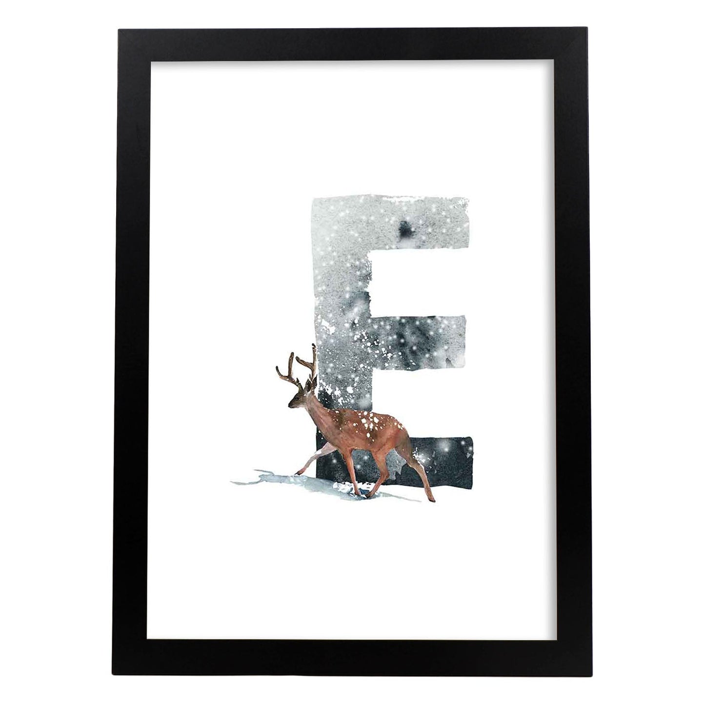 Poster de letra E. Lámina estilo Invierno con imágenes del alfabeto.-Artwork-Nacnic-A3-Marco Negro-Nacnic Estudio SL
