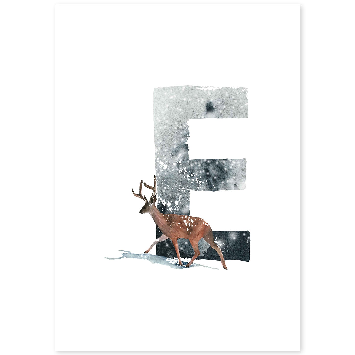 Poster de letra E. Lámina estilo Invierno con imágenes del alfabeto.-Artwork-Nacnic-A4-Sin marco-Nacnic Estudio SL