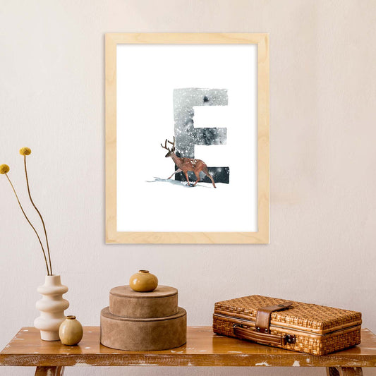 Poster de letra E. Lámina estilo Invierno con imágenes del alfabeto.-Artwork-Nacnic-Nacnic Estudio SL
