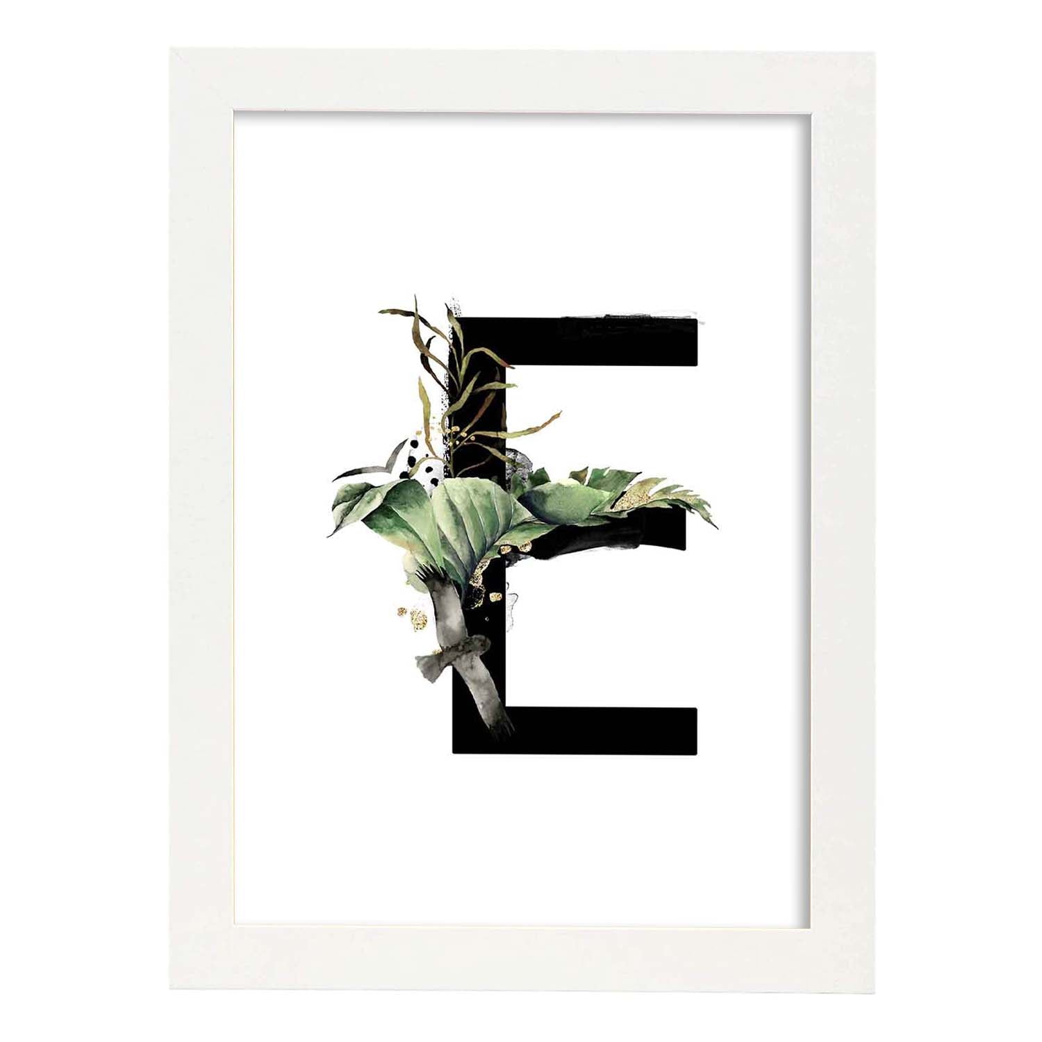 Poster de letra E. Lámina estilo Jungla Negra con imágenes del alfabeto.-Artwork-Nacnic-A3-Marco Blanco-Nacnic Estudio SL