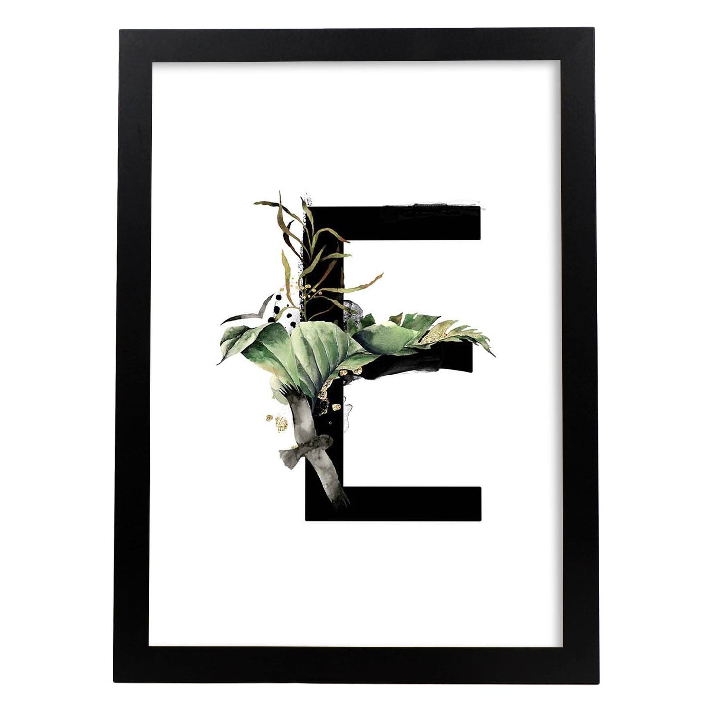 Poster de letra E. Lámina estilo Jungla Negra con imágenes del alfabeto.-Artwork-Nacnic-A3-Marco Negro-Nacnic Estudio SL