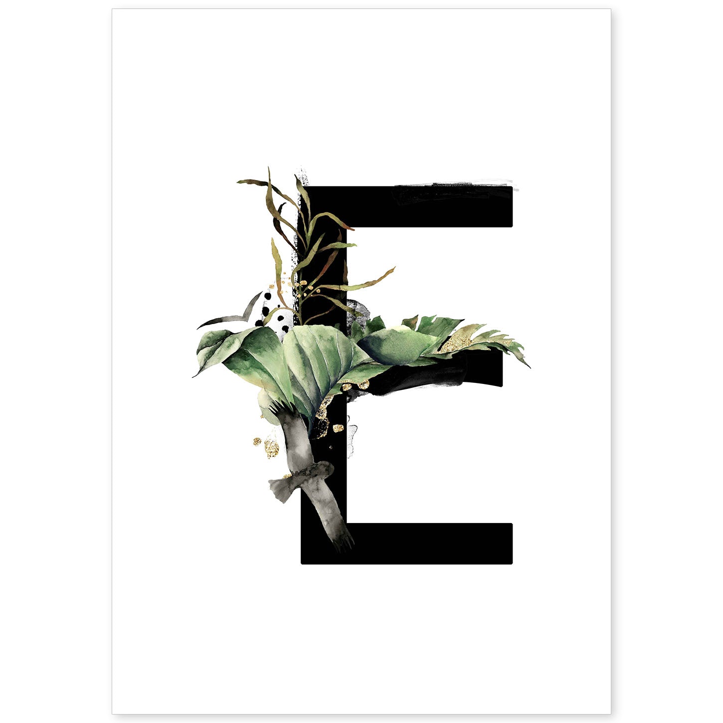 Poster de letra E. Lámina estilo Jungla Negra con imágenes del alfabeto.-Artwork-Nacnic-A4-Sin marco-Nacnic Estudio SL