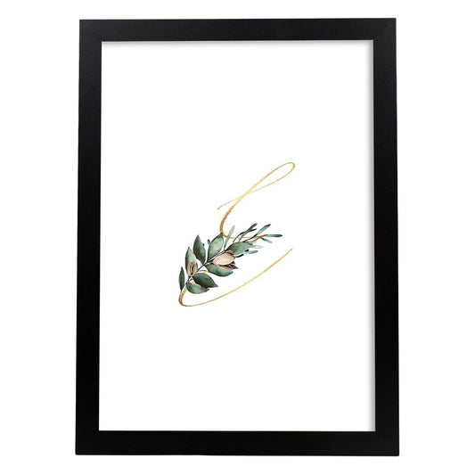 Poster de letra E. Lámina estilo Verde Fino con imágenes del alfabeto.-Artwork-Nacnic-A4-Marco Negro-Nacnic Estudio SL