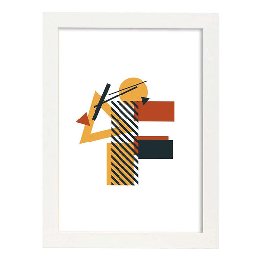 Poster de letra F. Lámina estilo Geometria con formas con imágenes del alfabeto.-Artwork-Nacnic-A4-Marco Blanco-Nacnic Estudio SL