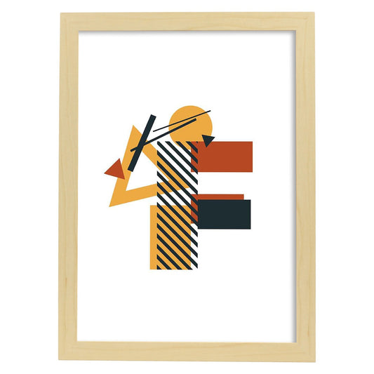 Poster de letra F. Lámina estilo Geometria con formas con imágenes del alfabeto.-Artwork-Nacnic-A4-Marco Madera clara-Nacnic Estudio SL