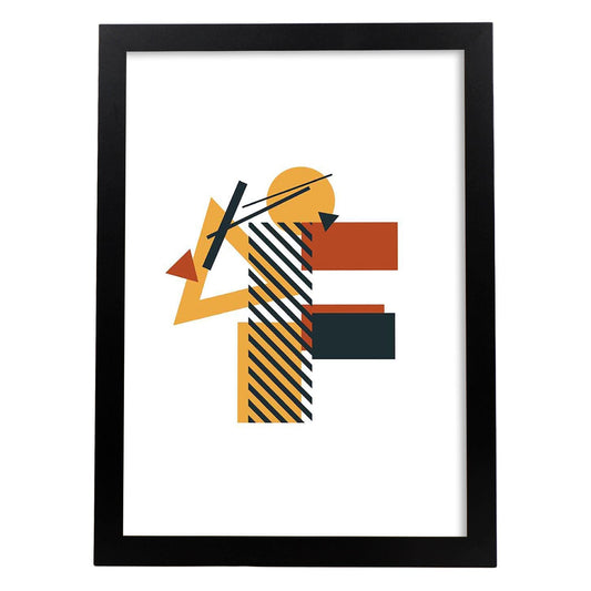 Poster de letra F. Lámina estilo Geometria con formas con imágenes del alfabeto.-Artwork-Nacnic-A4-Marco Negro-Nacnic Estudio SL