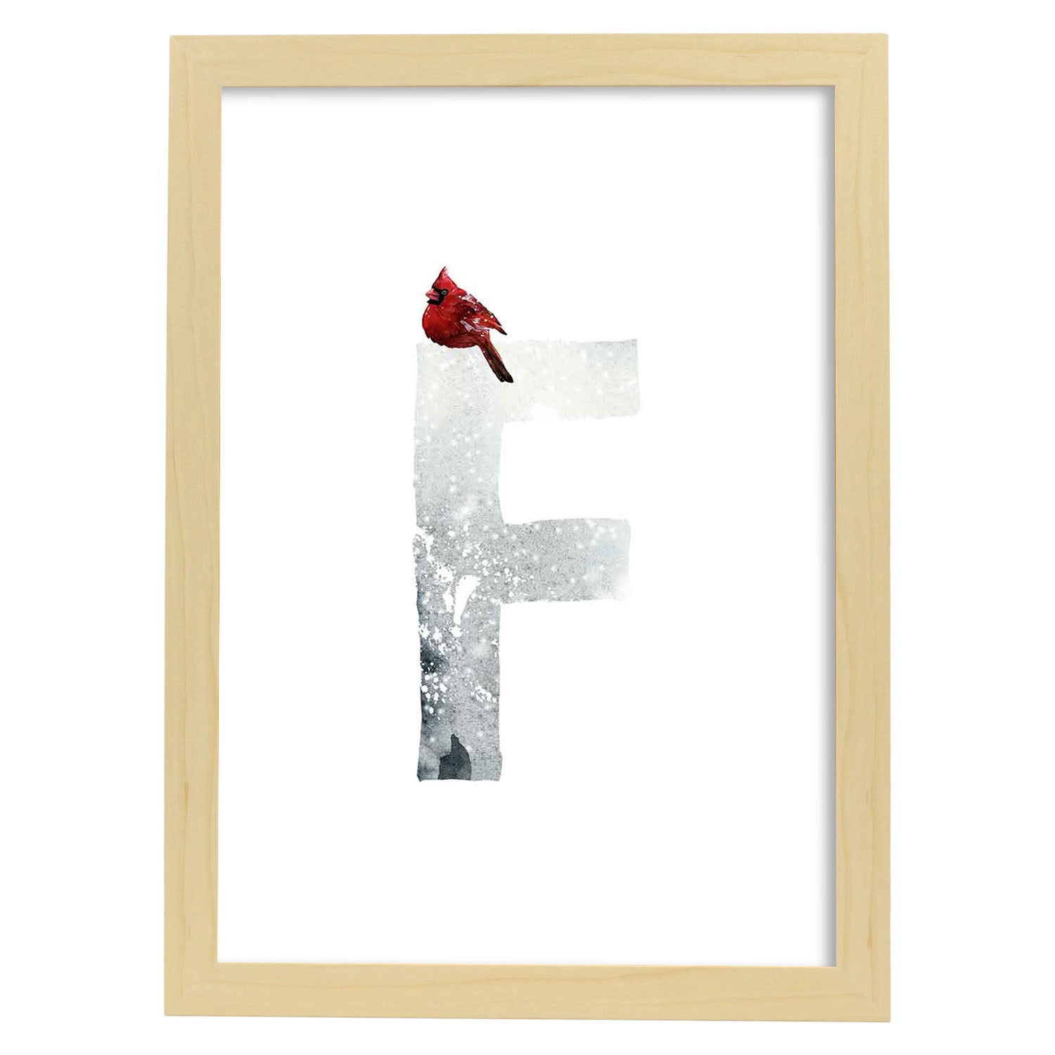 Poster de letra F. Lámina estilo Invierno con imágenes del alfabeto.-Artwork-Nacnic-A3-Marco Madera clara-Nacnic Estudio SL