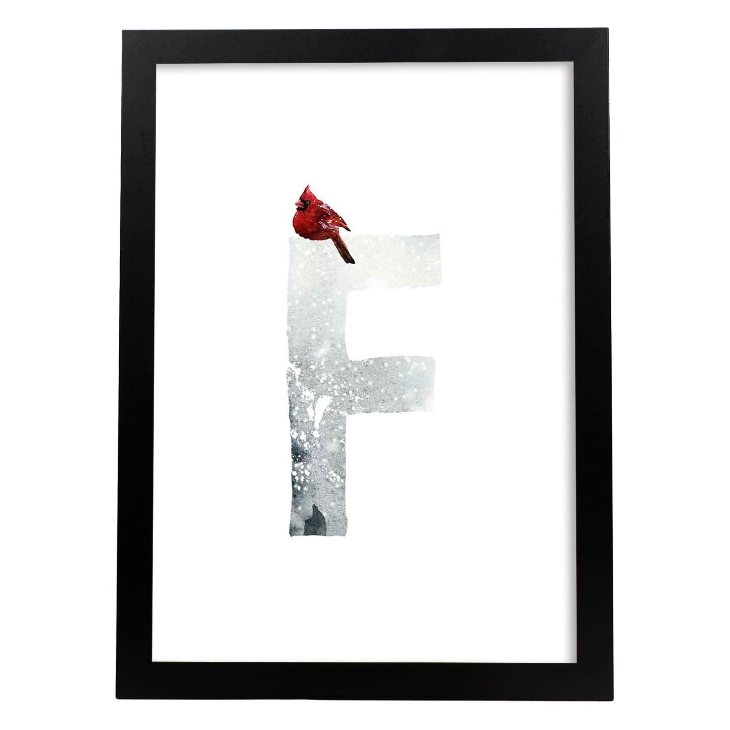 Poster de letra F. Lámina estilo Invierno con imágenes del alfabeto.-Artwork-Nacnic-A4-Marco Negro-Nacnic Estudio SL