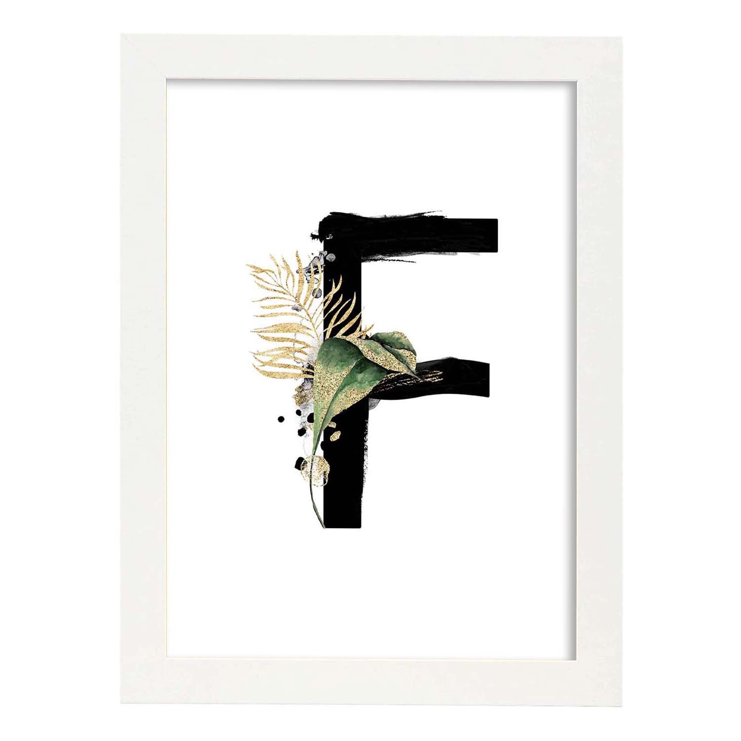 Poster de letra F. Lámina estilo Jungla Negra con imágenes del alfabeto.-Artwork-Nacnic-A3-Marco Blanco-Nacnic Estudio SL
